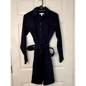 1901 Shirt Dress Womens XS Navy Blue Preppy Tie Waist Button Front